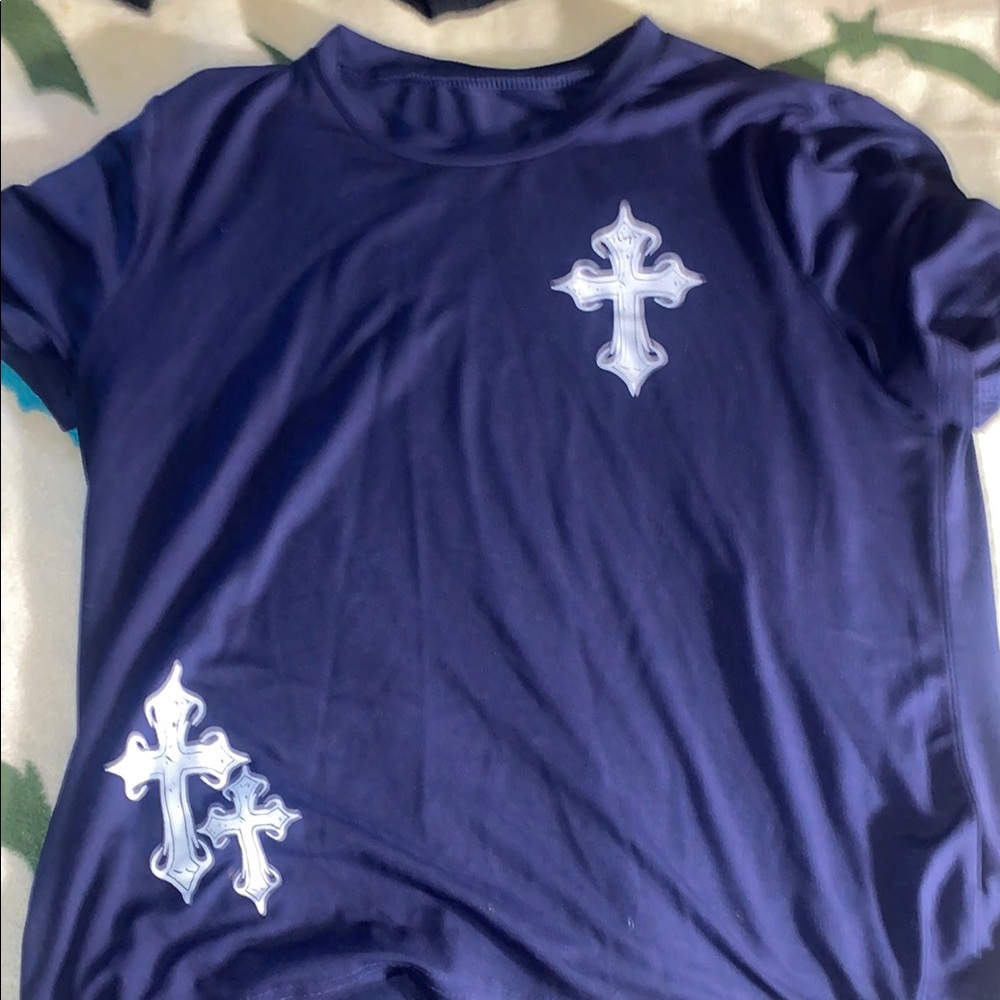 Navy Blue T-Shirt with White Cross Design